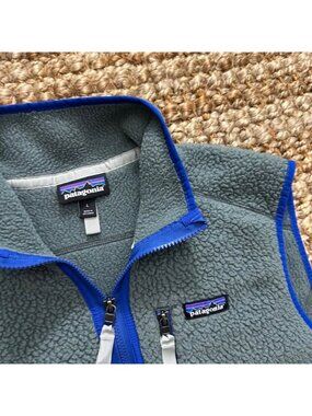 Patagonia Classic Retro Pile Fleece Vest Gray Blue Full Zip Mens Size Large L